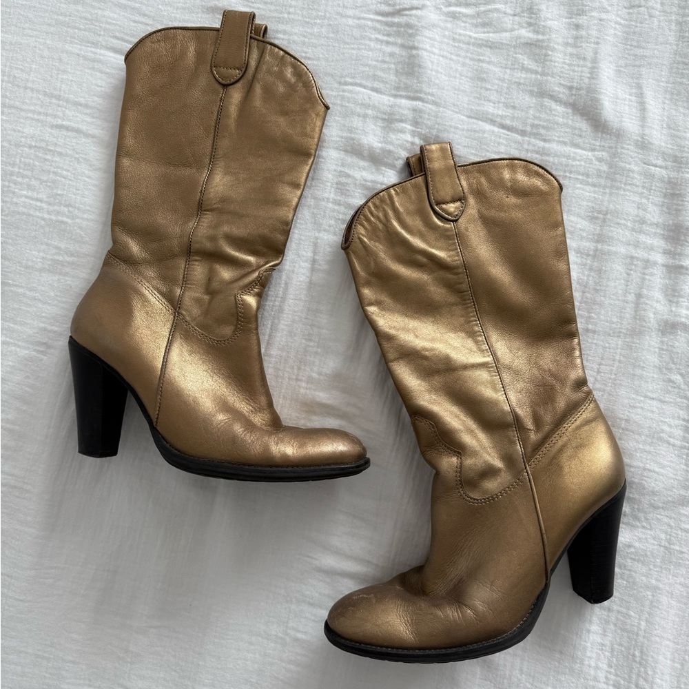 MIA Gold Leather Heeled Cowboy Boots